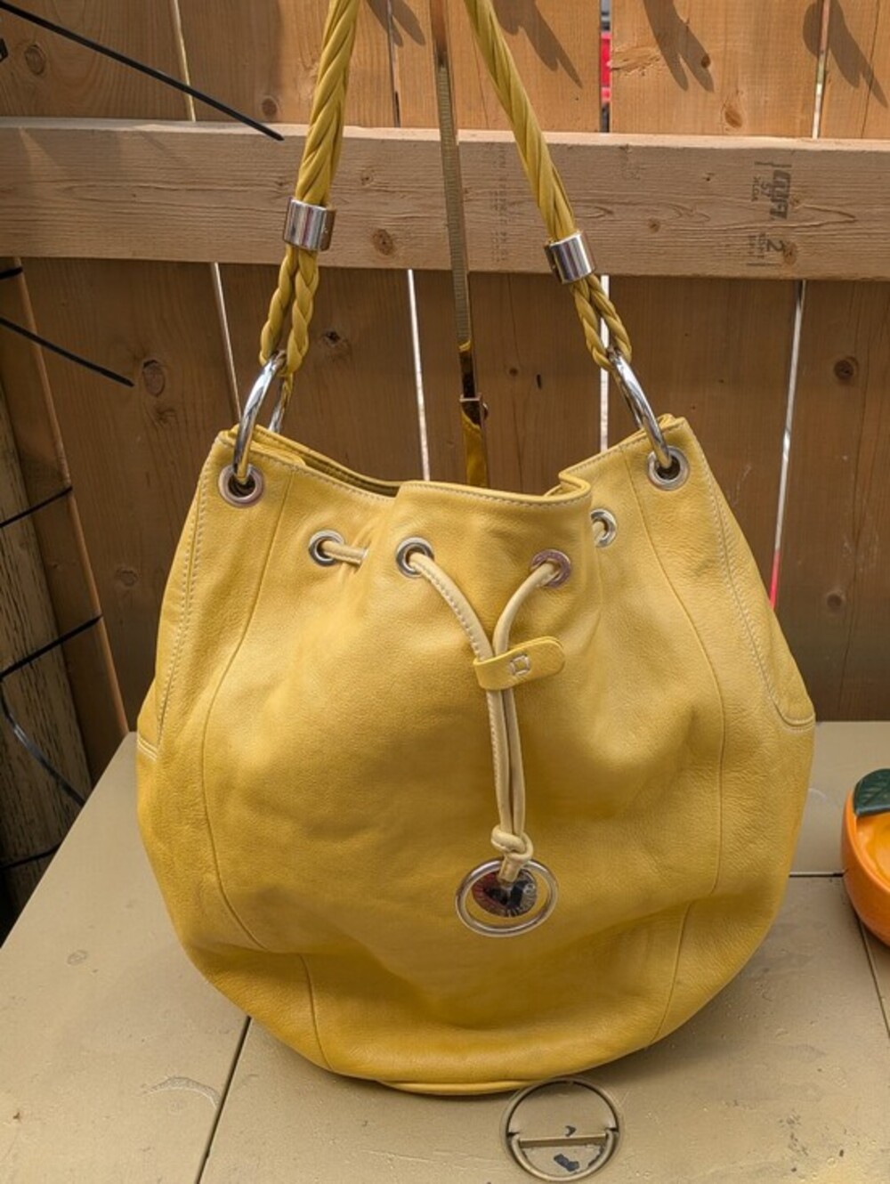 Stuart Weitzman Stunning Yellow Leather Drawstring Hobo With Crossbody Strap